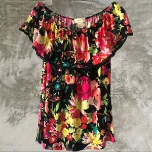 Diana Belle Off the Shoulder Spanish Style Stretch Floral Top Large